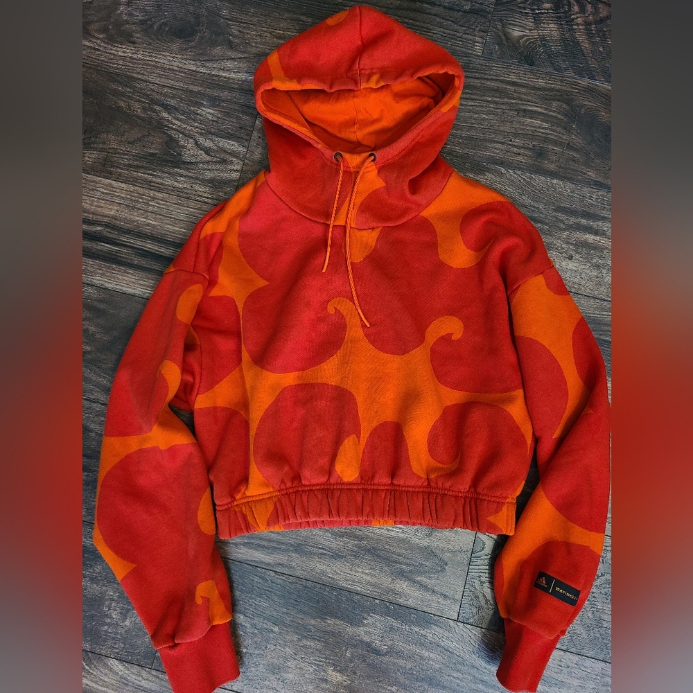 Adidas Marimekko Cropped Red and Orange Patterned Hoodie